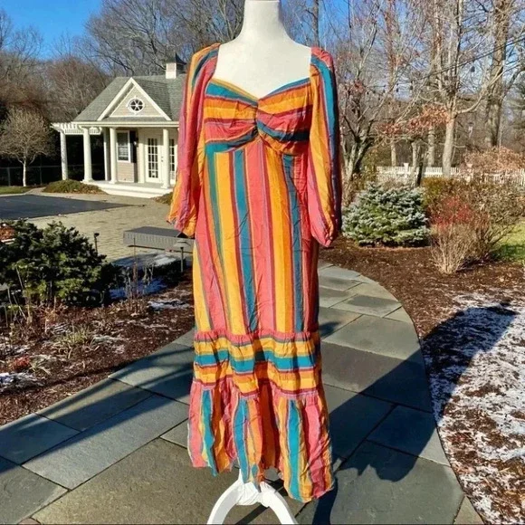 NWT Farm Rio Rainbow Stripe Maxi Dress Medium - Picture 4 of 16